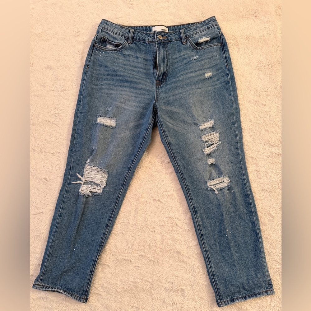VERVET Distressed High Rise Rigid Straight Leg Jeans Size 32